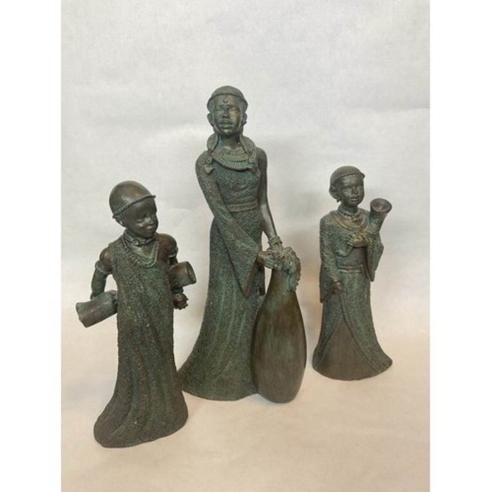 VTG African Mother w. Son $‎ Daughter Masai Figurines Sculptures Tribal Heritage